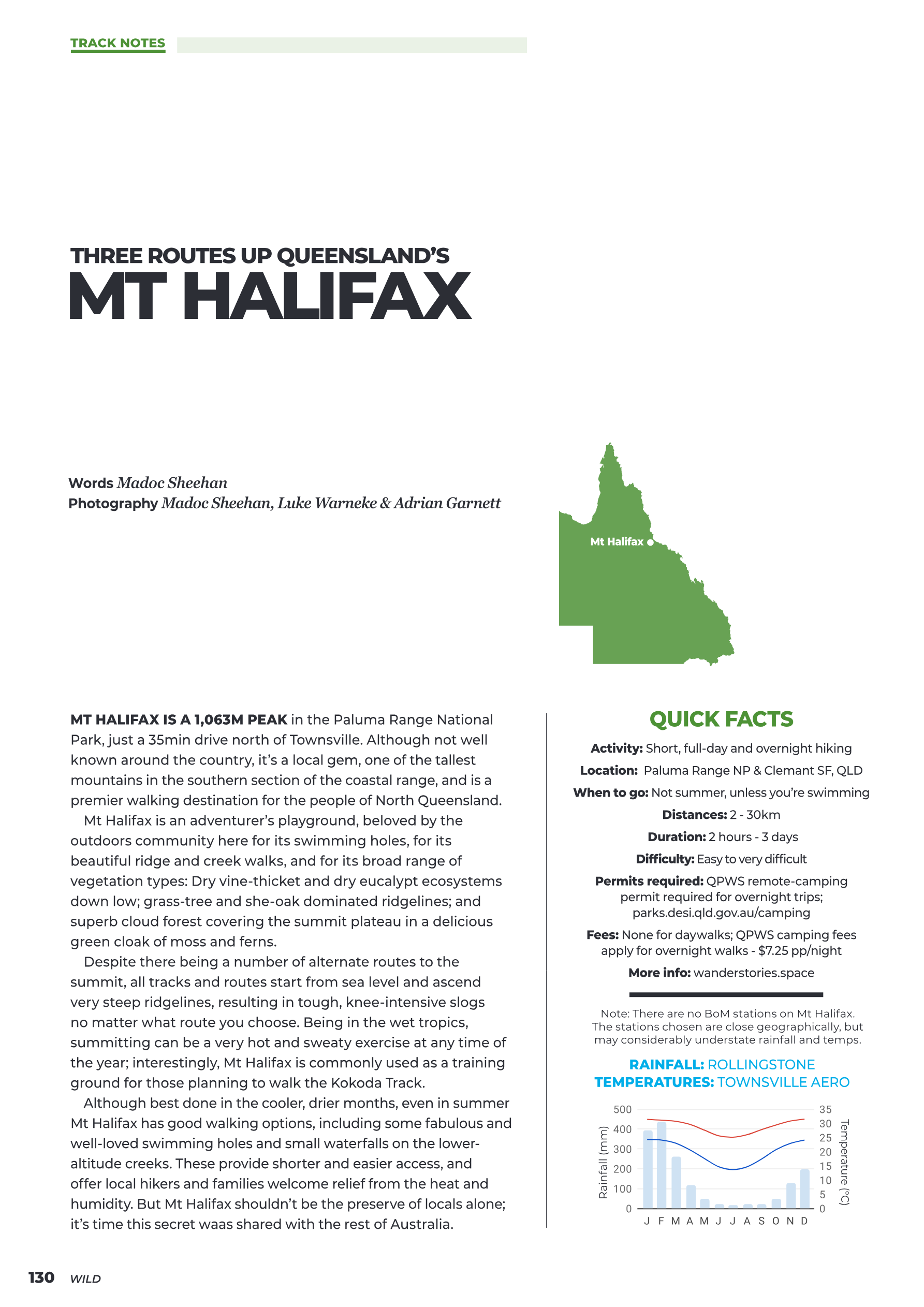 Wild Magazine issue 196 spread: Three Routes Up Queensland's Mt Halifax by Madoc Sheehan