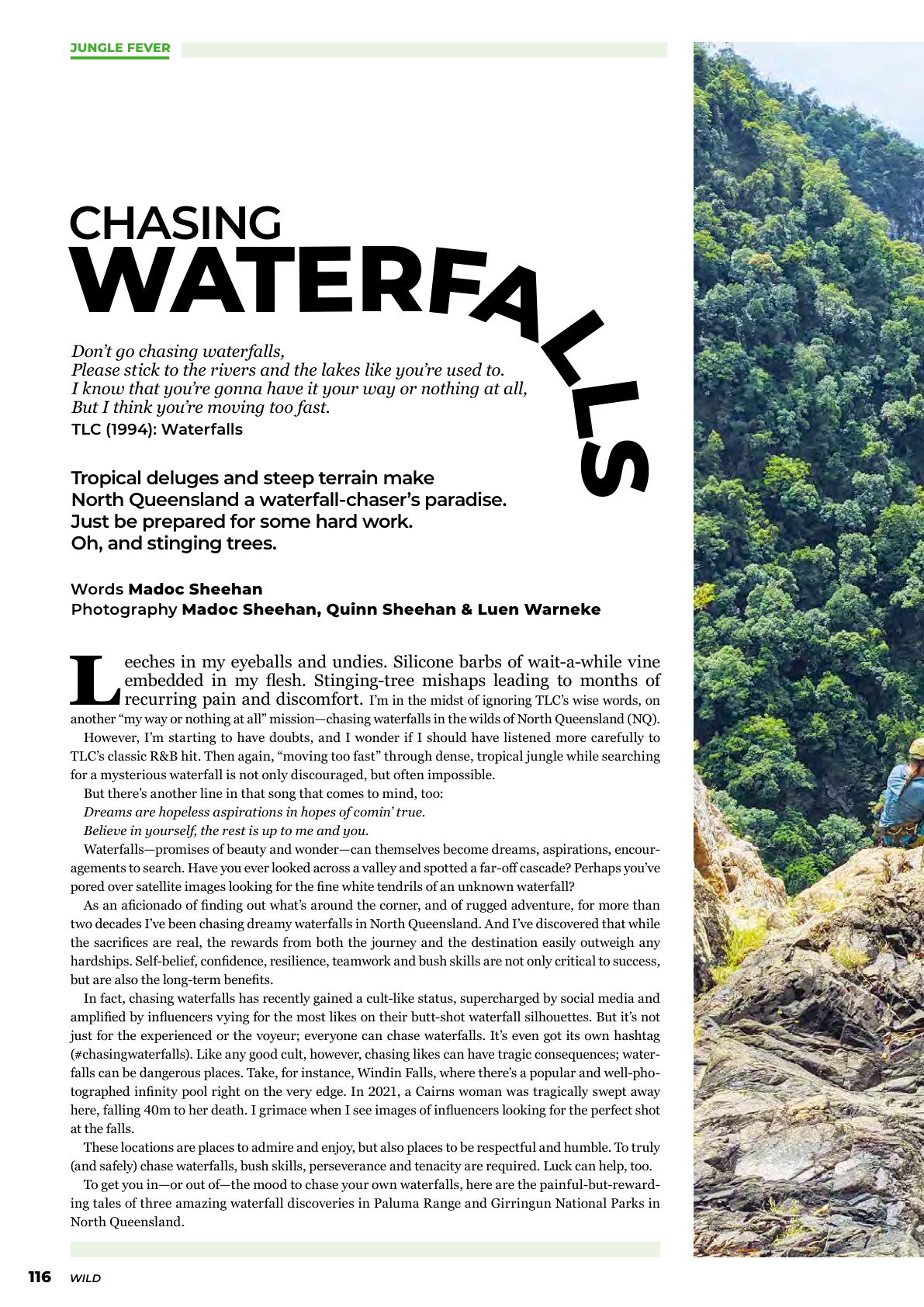 Wild Magazine issue 200 spread: Chasing Waterfalls in North Queensland by Madoc Sheehan